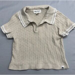 Rabbit Bear Organic short-sleeve cable knit polo sweater